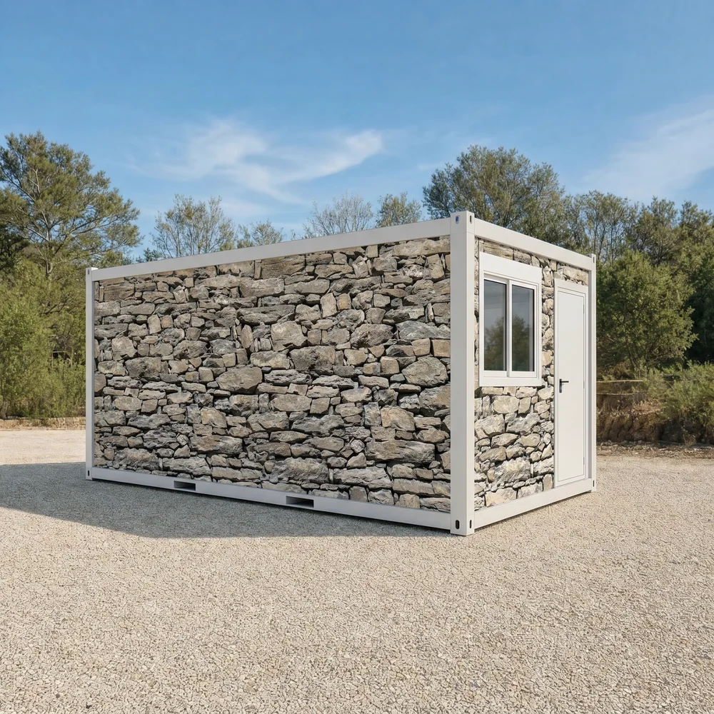 Le même module habillé par ModulSkin d'un décor effet mur de pierres sèches